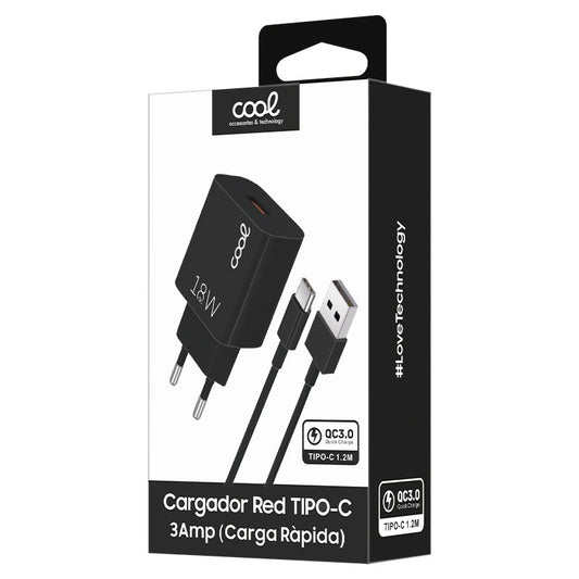 Chargeur universel 3 A Type-C (charge rapide) Kit 2 en 1 COOL Noir