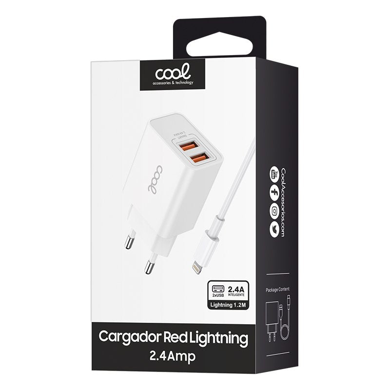 Chargeur réseau COOL pour iPhone 2 x USB + câble Lightning 1,2 m (2,4 A)
