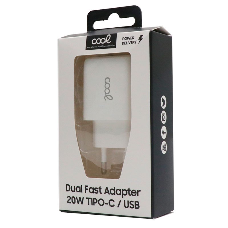 Chargeur rapide universel (PD) double USB Type-C / USB COOL (20 W) Blanc