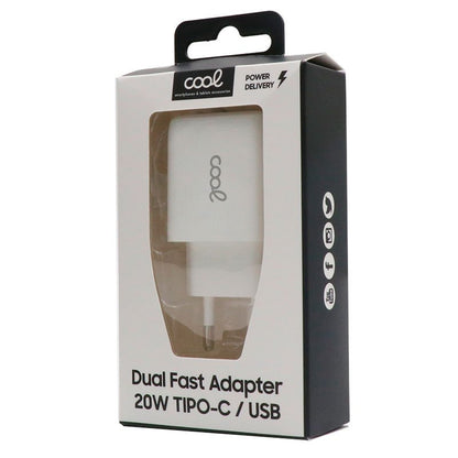 Chargeur rapide universel (PD) double USB Type-C / USB COOL (20 W) Blanc