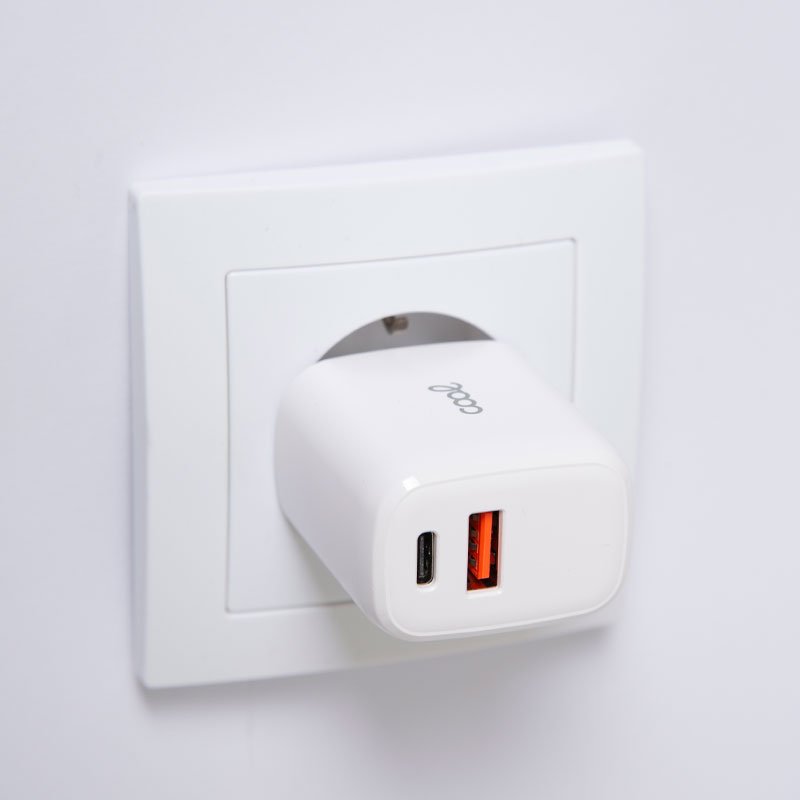 Chargeur rapide universel (PD) double USB Type-C / USB COOL (20 W) Blanc