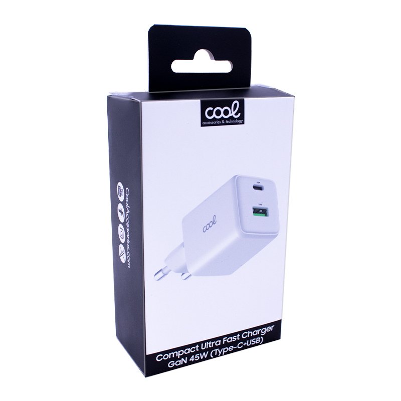 Chargeur universel ultra rapide double (PD) Type-C + USB COOL (45 W) GaN blanc