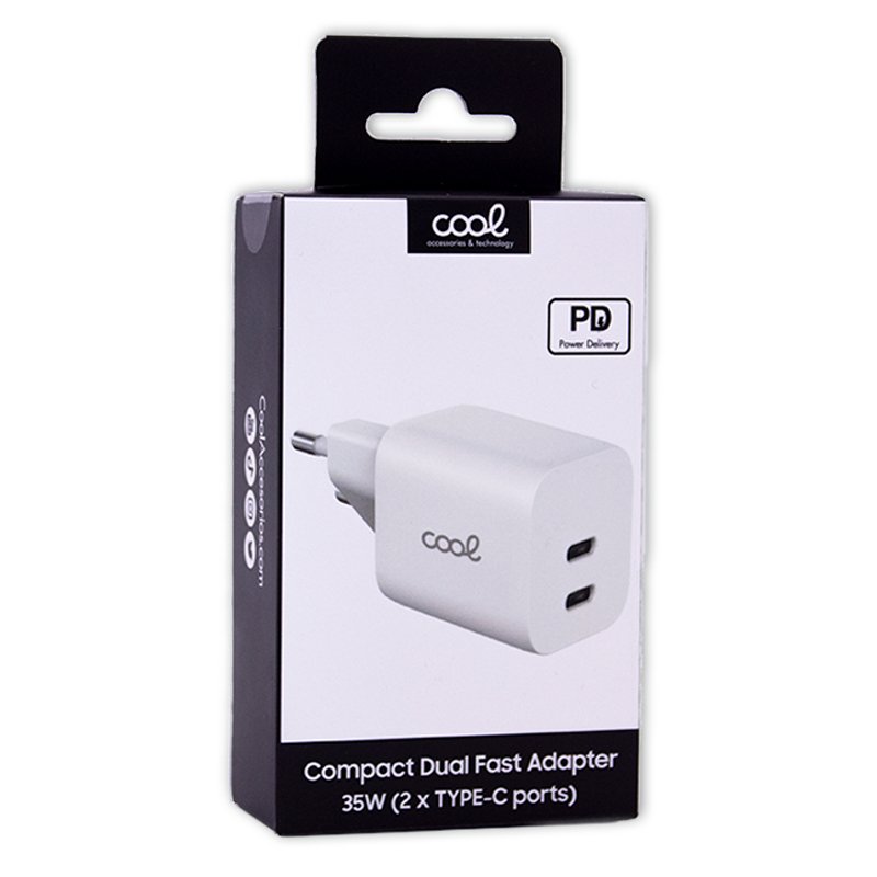 Chargeur double réseau universel ultra rapide PD (2 x Type-C) COOL (35 W) Blanc