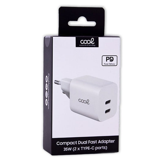 Chargeur double réseau universel ultra rapide PD (2 x Type-C) COOL (35 W) Blanc