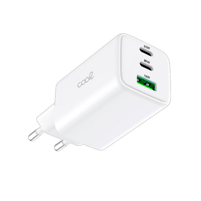 Chargeur réseau universel ultra rapide PD Port x3 (2x Type-C + 1x USB) COOL (65 W) GaN Blanc