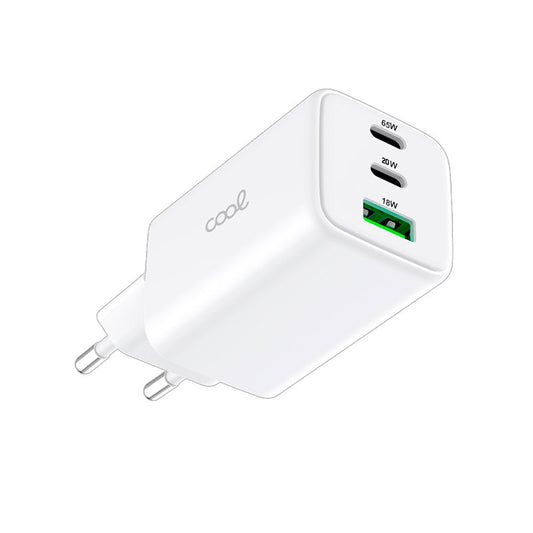 Chargeur réseau universel ultra rapide PD Port x3 (2x Type-C + 1x USB) COOL (65 W) GaN Blanc
