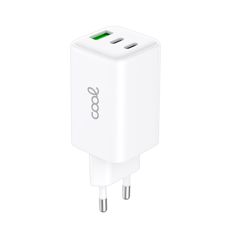 Chargeur réseau universel ultra rapide PD Port x3 (2x Type-C + 1x USB) COOL (65 W) GaN Blanc