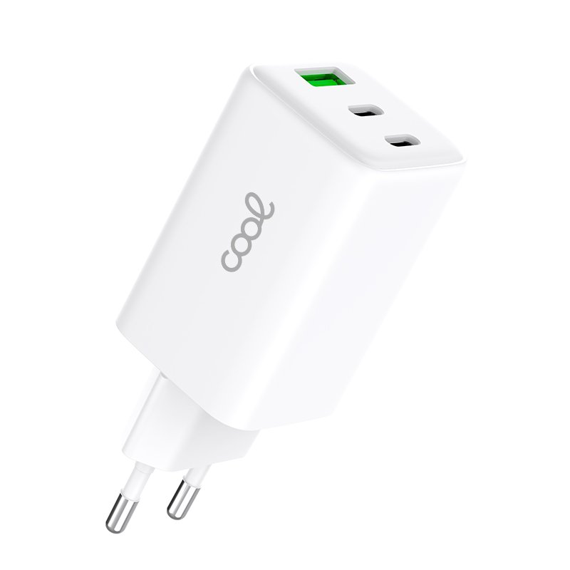 Chargeur réseau universel ultra rapide PD Port x3 (2x Type-C + 1x USB) COOL (65 W) GaN Blanc