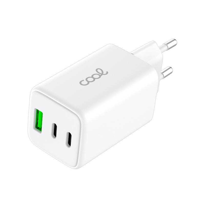 Chargeur réseau universel ultra rapide PD Port x3 (2x Type-C + 1x USB) COOL (65 W) GaN Blanc