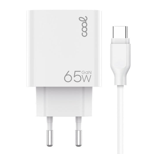 Chargeur universel ultra rapide PD Type-C + USB COOL (65 W + câble Type-C) GaN blanc