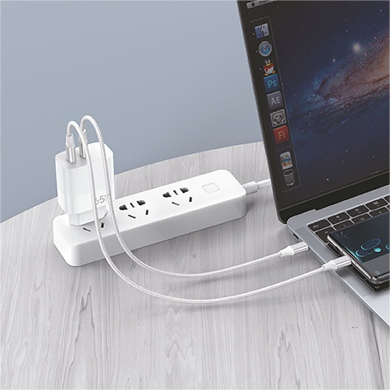 Chargeur universel ultra rapide PD Type-C + USB COOL (65 W + câble Type-C) GaN blanc