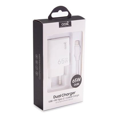 Chargeur universel ultra rapide PD Type-C + USB COOL (65 W + câble Type-C) GaN blanc