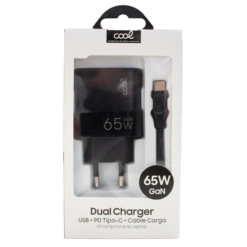 Chargeur universel ultra rapide PD Type-C + USB COOL (65 W + câble Type-C) GaN noir
