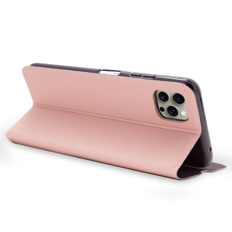 Étui à rabat élégant pour iPhone 15 Pro, couleur or rose