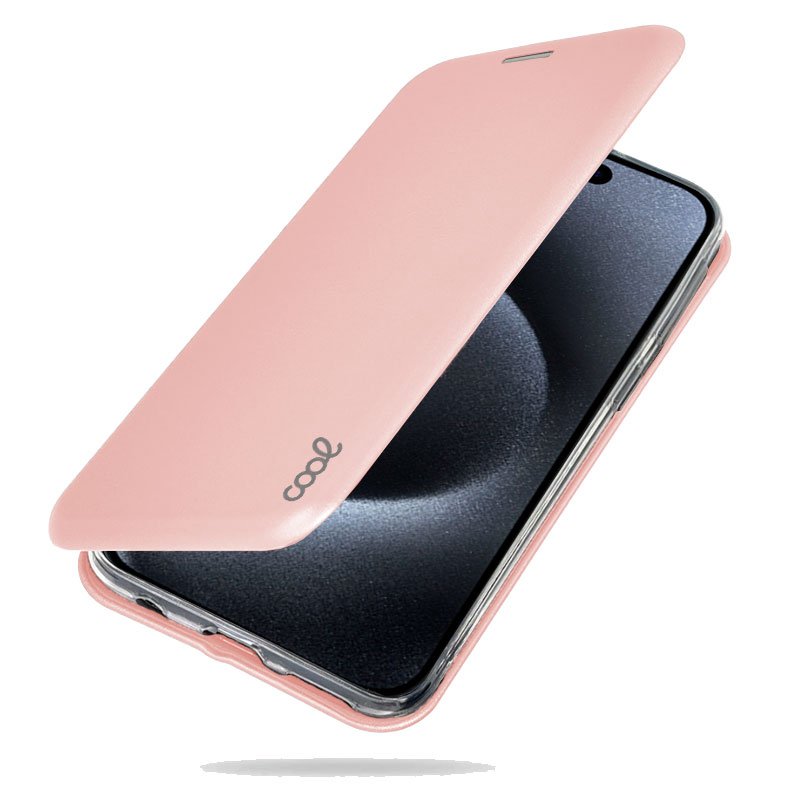 Étui à rabat élégant pour iPhone 15 Pro, couleur or rose