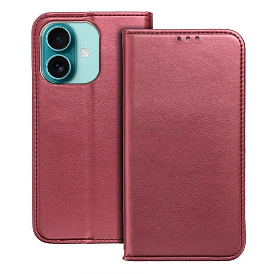 Étui à rabat COOL pour iPhone 16 Plus, bordeaux uni