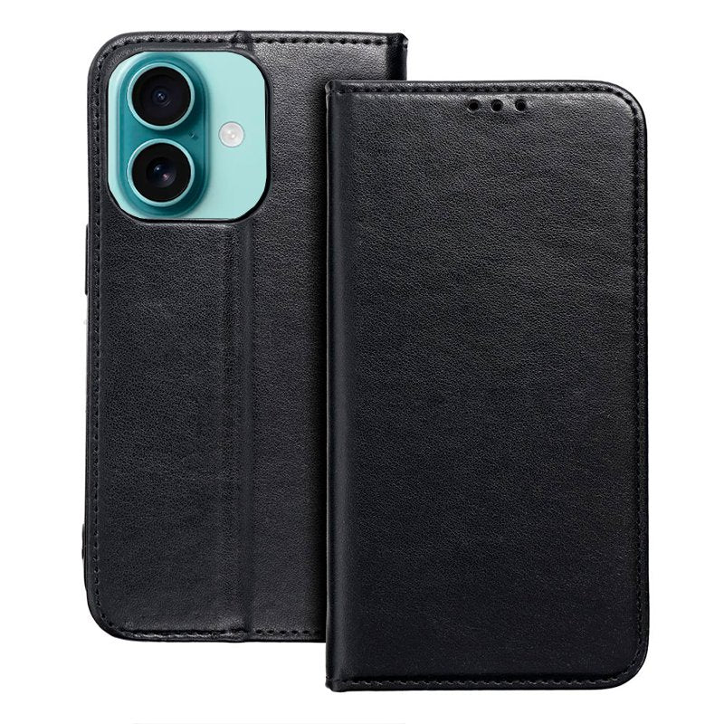 Étui à rabat tendance pour iPhone 16 Plus, noir uni