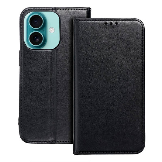 Étui à rabat tendance pour iPhone 16 Plus, noir uni
