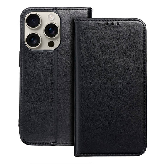 Étui à rabat tendance pour iPhone 16 Pro, noir uni