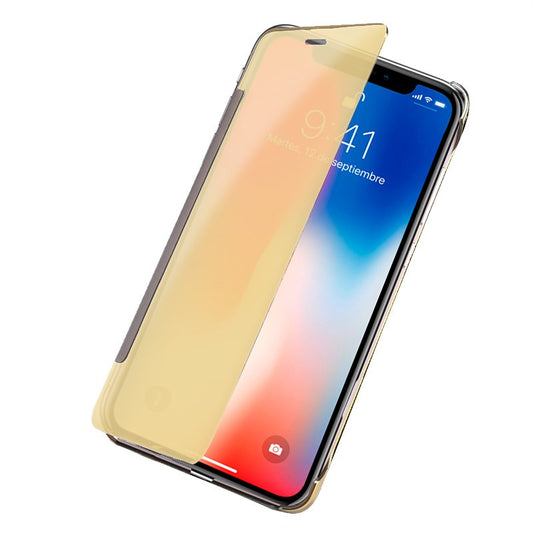 Étui à rabat transparent pour iPhone X / iPhone XS, doré