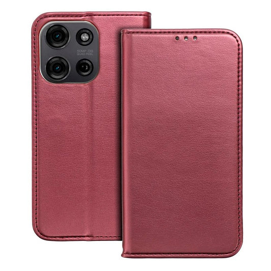 Étui à rabat tendance pour Motorola Moto G75 5G, bordeaux uni