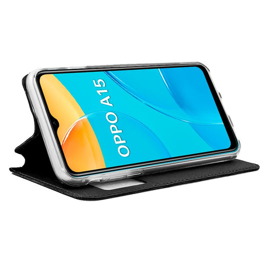 Étui à rabat élégant pour Oppo A15/A15s, noir lisse