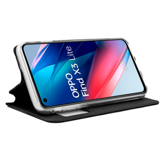 Étui à rabat élégant pour Oppo Find X3 Lite, noir lisse