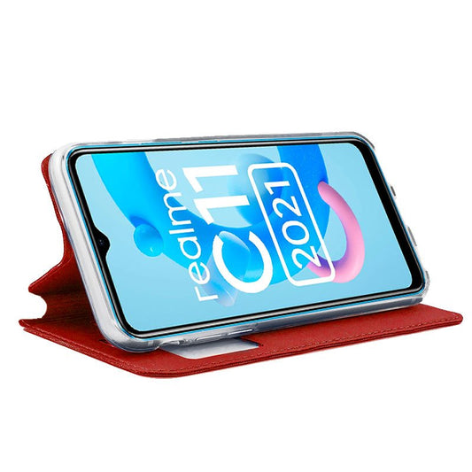 Étui à rabat Cool pour Realme C11 2021, rouge uni