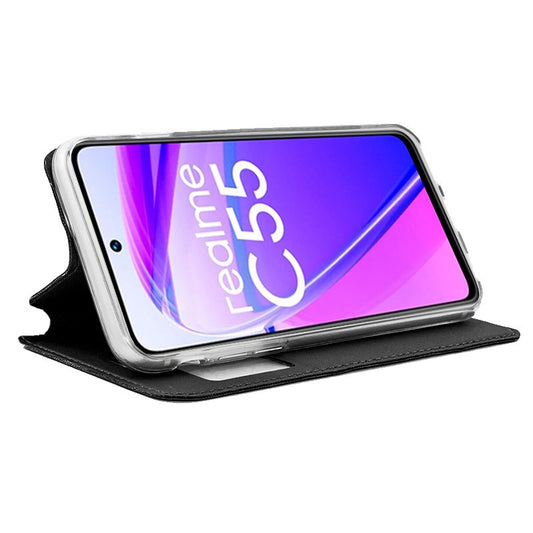 Étui à rabat Cool pour Realme C55, noir lisse