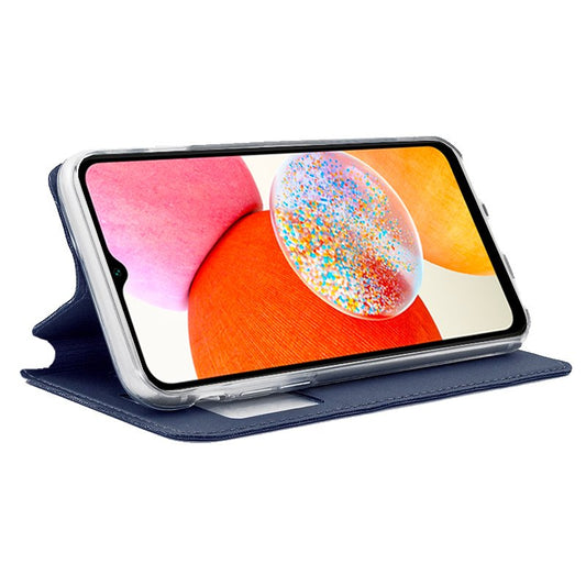 Étui à rabat tendance pour Samsung A145 Galaxy A14 / A14 5G, bleu uni