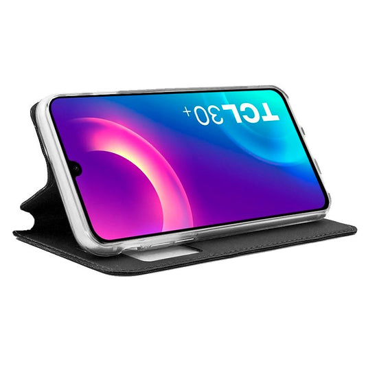 Étui à rabat tendance pour TCL 30 Plus / 30 / 30 5G, noir uni
