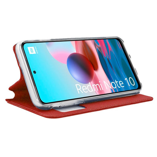 Étui à rabat tendance pour Xiaomi Redmi Note 10 / Note 10S / Poco M5s, rouge uni