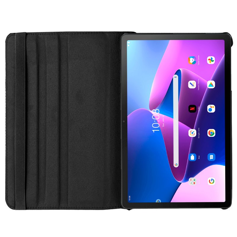 Étui tendance en similicuir noir lisse pour Lenovo Tab M10 Plus Gen 3