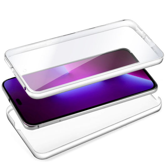 Coque 3D en silicone pour iPhone 14 Pro (transparente avant et arrière)