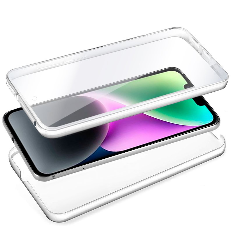 Coque 3D en silicone pour iPhone 14 (transparente avant et arrière)