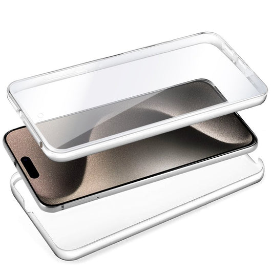 Coque 3D en silicone pour iPhone 15 Pro Max (transparente avant et arrière)