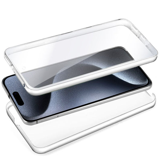 Coque 3D en silicone pour iPhone 15 Pro (transparente avant et arrière)