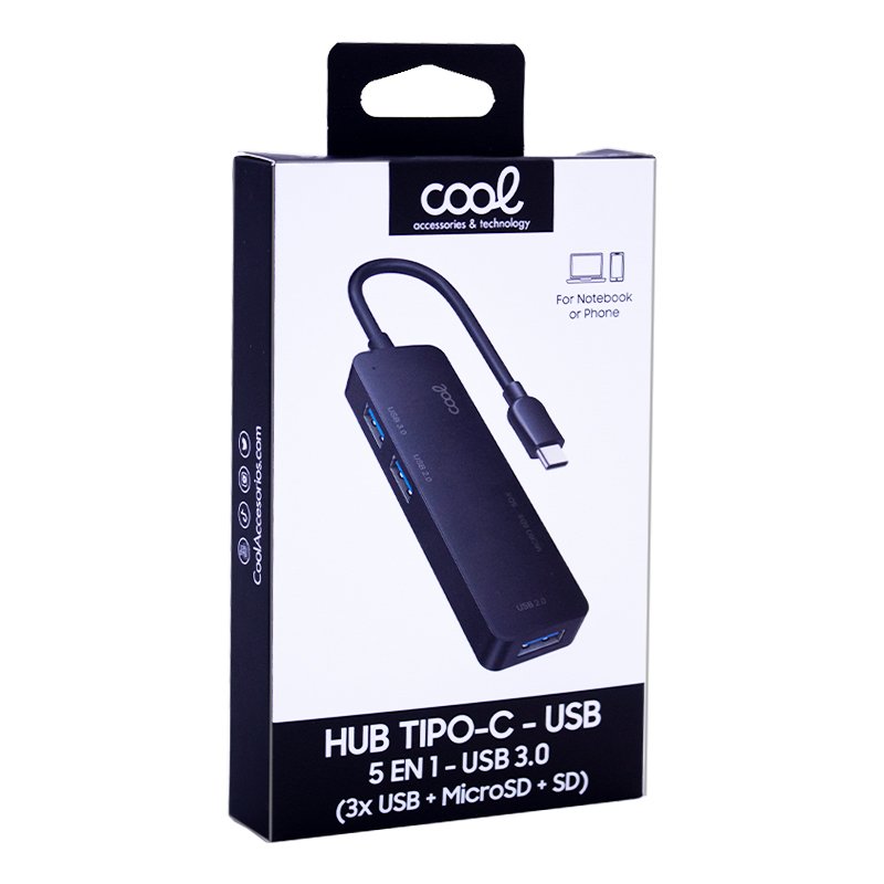 Hub universel Type-C 5 en 1 COOL (3 x USB 3.0 + SD + Micro SD)