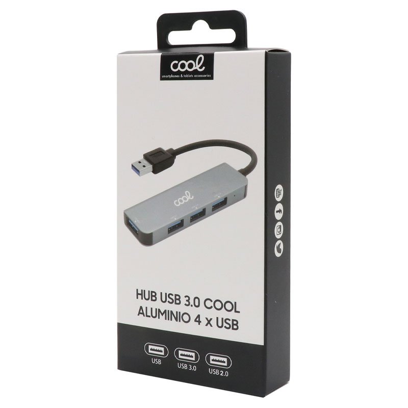 Hub USB universel COOL 4 ports USB (2.0 / 3.0) Gris aluminium