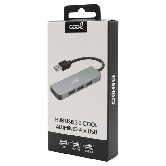 Hub USB universel COOL 4 ports USB (2.0 / 3.0) Gris aluminium