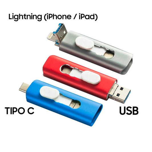 Clé USB 32 Go Cool (3 en 1) Lightning / Type-C / USB Gris