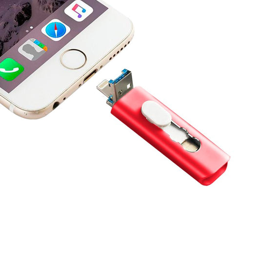 Clé USB 32 Go Cool (3 en 1) Lightning / Type-C / USB Rouge