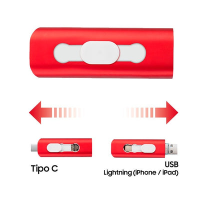 Clé USB 32 Go Cool (3 en 1) Lightning / Type-C / USB Rouge