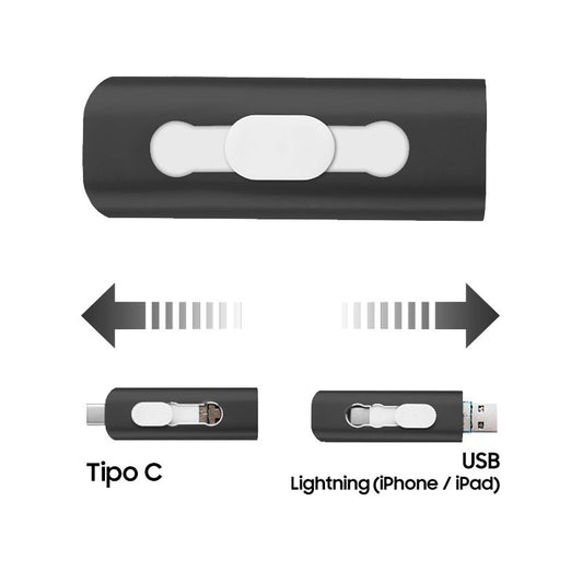 Clé USB 64 Go Cool (3 en 1) Lightning / Type-C / USB Noir