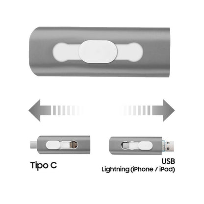 Clé USB 128 Go Cool (3 en 1) Lightning / Type-C / USB Gris