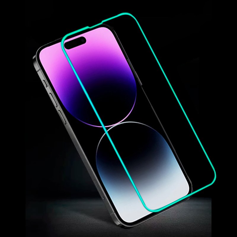 Protection d'écran en verre trempé pour iPhone 15 Plus / 16 Plus / 14 Pro Max (Néon)