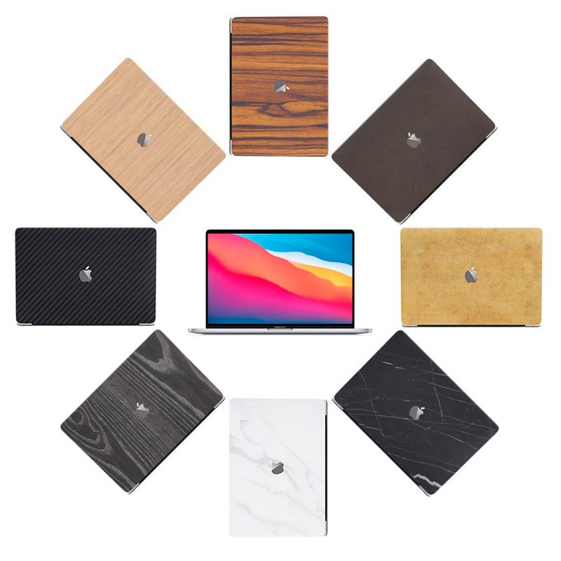 Protection arrière colorée en vinyle pour ordinateur portable Devia 15 pouces, motif marbre noir