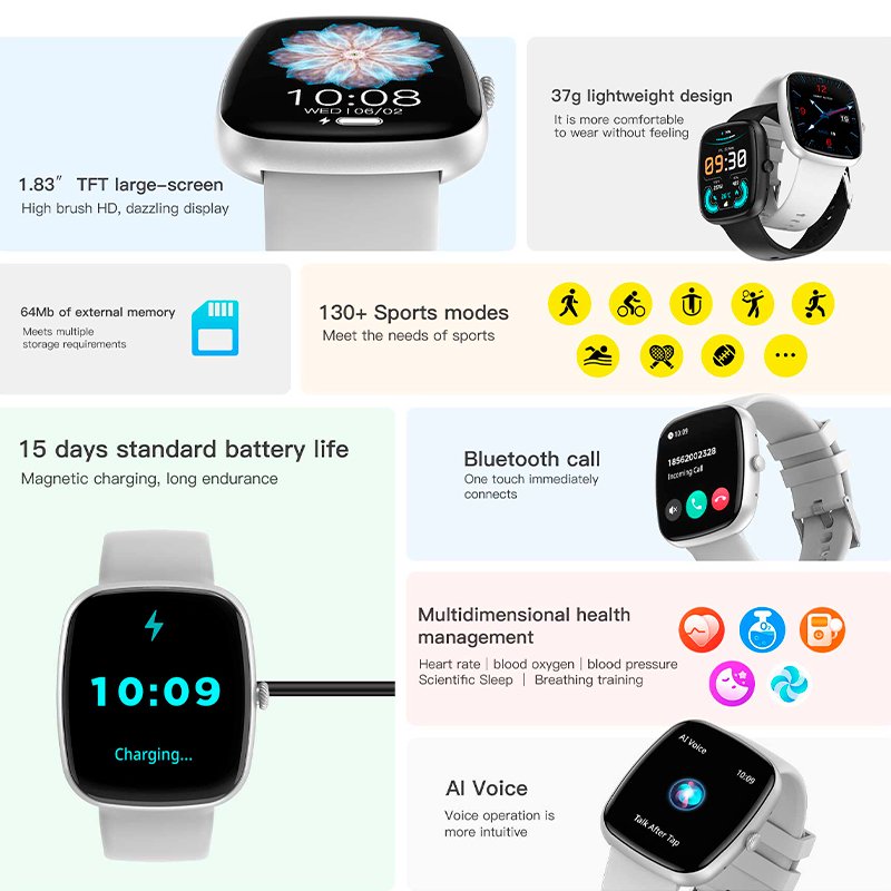 Montre connectée COOL Border Silicone Noir (Appels, Santé, Sport)
