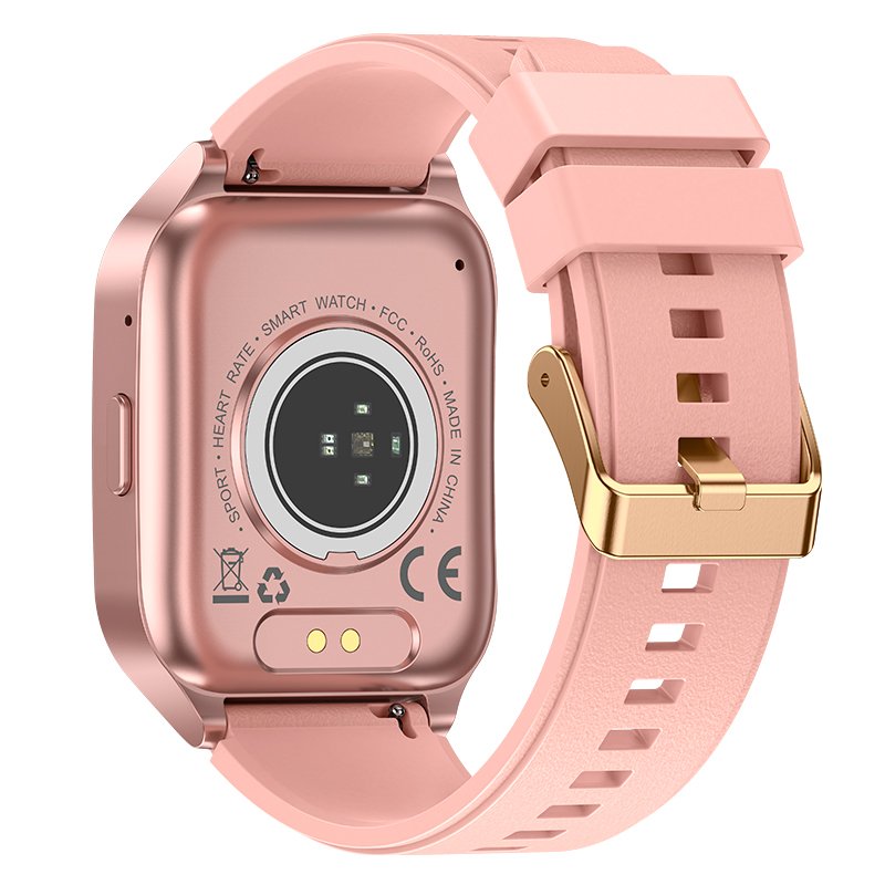 Montre connectée COOL avec écran Amoled incurvé en silicone rose (appels, santé, sport)
