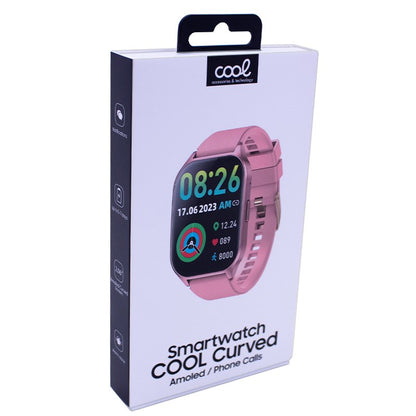 Montre connectée COOL avec écran Amoled incurvé en silicone rose (appels, santé, sport)